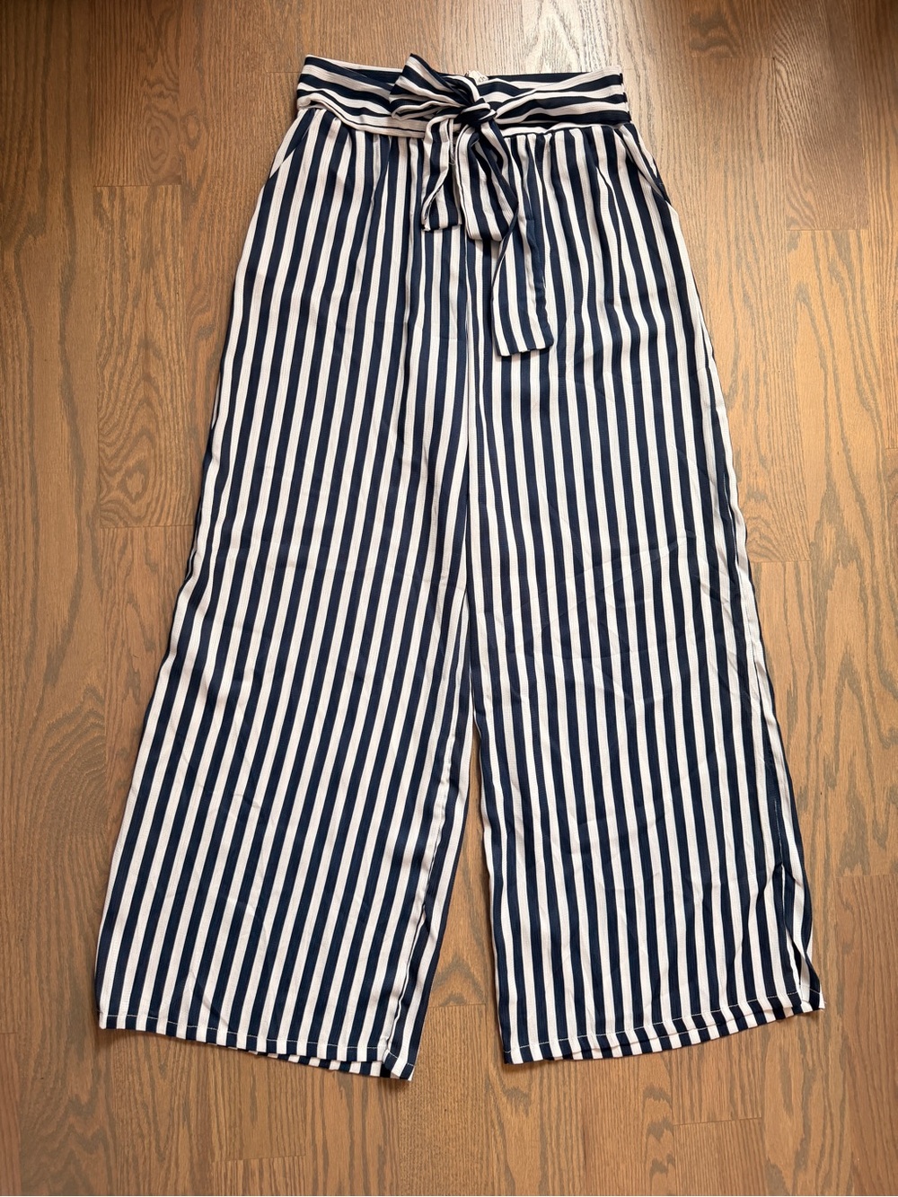 Fashion Nova Navy & White Vertical Stripe Wide-Leg Pants